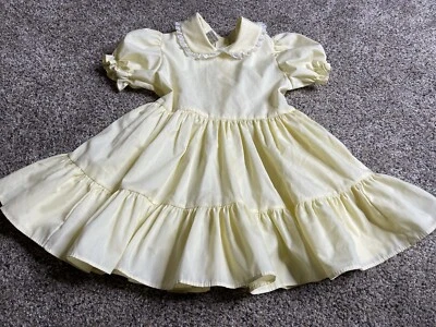 Vintage Mini World Inc. Yellow Collared Full Prairie Dress W/ Lace Size 4T USA - Image 1 of 4