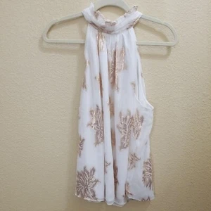Top Halter Crema con Poinsettias Oro Senza Maniche Completamente Foderato Donna XL Nuovo con Etichette - Foto 1 di 5