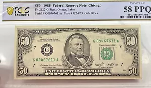 1985 $50 Federal Reserve Note - Chicago - PCGS Choice AU 58PPQ, Fr. 2122-G - Picture 1 of 6
