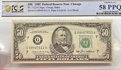 1985 $50 Federal Reserve Note - Chicago - PCGS Choice AU 58PPQ, Fr. 2122-G - Image 1 of 4