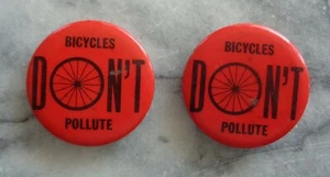 Pair of Vintage "Bicycles Don't Pollute" Pins - Picture 1 of 3