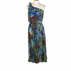 Vavavoom Blouson Dress Womens Medium Multicolor Animal Print One Shoulder Preppy - Picture 1 of 3