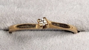 Antique 14K Solid Yellow Gold Ring w/ Diamond #W089 - Picture 1 of 6