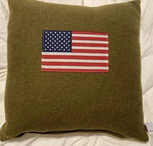 Vtg 100% Green Wool On Top Side Knitted American Hand cut Flag Pillow - Picture 1 of 11