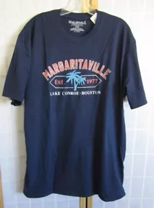 NWT Margaritaville Lake Conroe Houston Short Sleeve Navy Cotton T-Shirt Men's XL - Picture 1 of 4