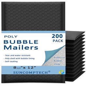 #2 8.5x12 (8.5x11) Poly Bubble Padded Envelope Mailer Shipping Bag Black 200 PCS - Picture 1 of 4