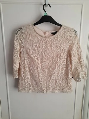 Used Ladies H&M ivory lace 3/4 sleeves Detailed Top Blouse  Uk size 10 - Image 1 of 4