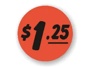 $1.25 Price Labels 1000 each per roll size 1.25" Round Oval STICKERS - Picture 1 of 1