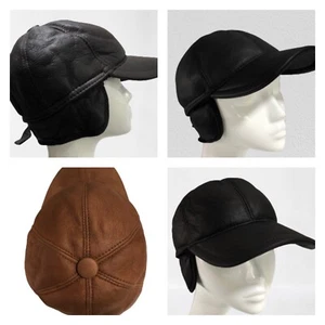 Real Sheepskin Hat Baseball Cap With Ear/Neck Flap Genuine Wool Lining 54cm-60cm - Picture 1 of 10