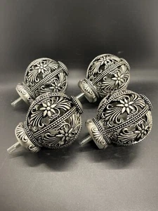 Ornate Curtain Finials Nickel Color Resin Set Of 4 - Picture 1 of 6