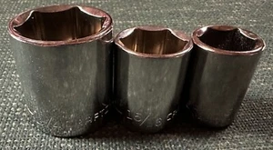 3 CRAFTSMAN 6 PT 1/2 IN DRIVE SAE SOCKETS 2 FOREIGN 1 USA 13/16 15/16, 1-1/4 IN - Picture 1 of 5
