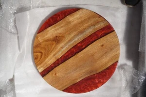 Red Round Epoxy Resin Custom Table Handmade Slab for Home Kitchen Furniture - Picture 1 of 6