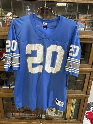 复古 Barry Sanders #20 底特律狮子队蓝色冠军橄榄球球衣 尺寸 48 - 酷 — 第 1/4 张图片