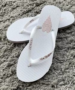 Personalised Bride Ladies Flip Flops Wedding Honeymoon Hen 30th 16th 18th Bday - Picture 1 of 11