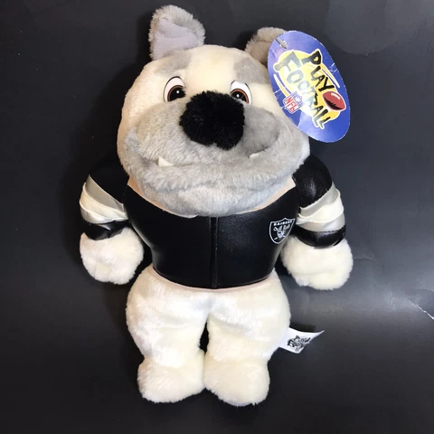 Vintage 1998 Play Football Oakland Raiders NFL 11" Stuffed Bulldog Plush  w/ Tag Cover