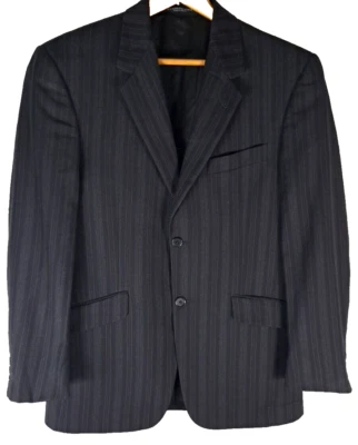 Casaco esportivo masculino Kenneth Cole NY blazer preto listrado texturizado com 2 botões 40R - Imagem 1 de 4