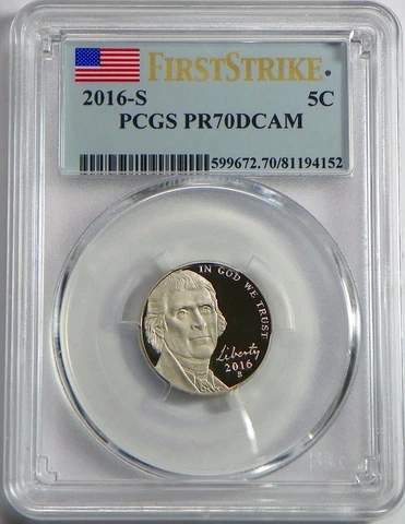 2016-S Proof Jefferson Nickel PCGS PR70DCAM  FIRST STRIKE Cover