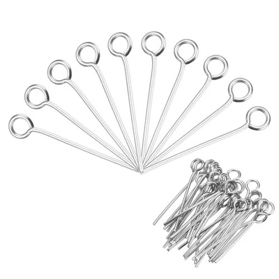 100pcs Stainless Steel Eye Pins 0.6mm/24 Gauge x 18mm Headpins Jewelry Findings Foto 1 de 4