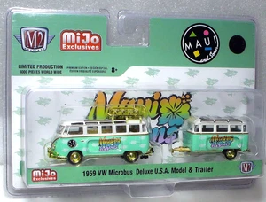 M2 Machines Gold Chase 1959 VW Microbus Deluxe USA Model & Trailer 1:64 Diecast - Picture 1 of 3