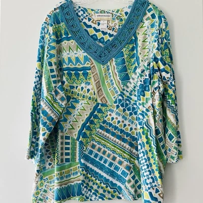 Alfred Dunner Women Plus Size 2X Crochet Detailed Neckline Geometric Shirt Top - Image 1 of 4