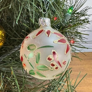 Vintage Milchglas Schablonen Ornament rot grün gold und Glitzer - Bild 1 von 4