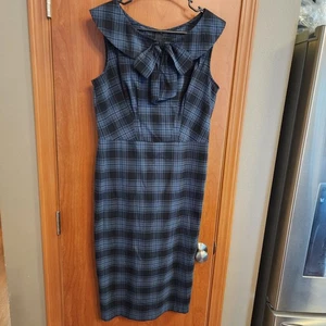 Stop Staring By Alicia Estrada Designer Pencil Dress Retro 50s Plaid - Picture 1 of 4