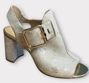 Sandalias de tacón Donald Pliner Anette para mujer con punta abierta blancas y doradas 7,5 M - Imagen 1 de 12