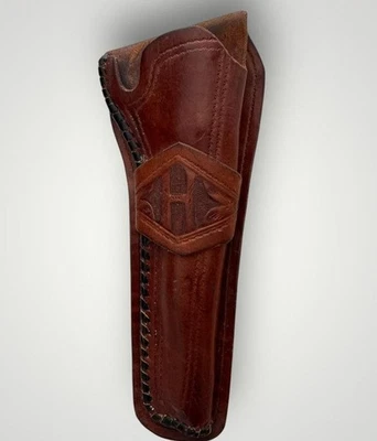 COLDRE DE ARMA ANTIGO FEITO À MÃO DE COURO TRABALHADO 13" LONGO com alças de couro cru - Imagem 1 de 4
