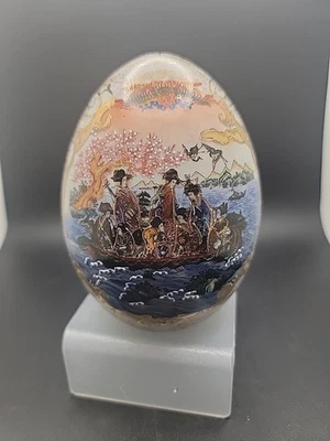 VTG  SATSUMA Porcelain Egg Boat Geishas Motif HandPainted Gold Gilding 7.5"boxed - Image 1 of 4