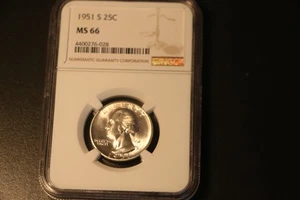 1951-S Silver Washington Quarter NGC MS66 Blast White - Picture 1 of 2