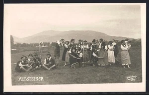 Altsteirer, Volkstanz mit Musikquartett auf einer Wiese, Ansichtskarte - Bild 1 von 2