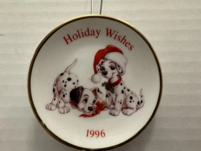 De colección Hallmark Disney 101 Dálmatas Deseos de Vacaciones 1996 Plato Adorno de Navidad Foto 1 de 4