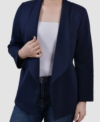 NY Collection Women's Blue 3/4 Sleeve Ponte Jacket Coat Petite Size PL - Image 1 of 2