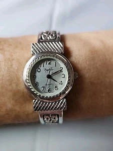 Vintage Brighton Silver Tone Filigree Women's Watch Wrist Cuff Pearl Face - Picture 1 of 9