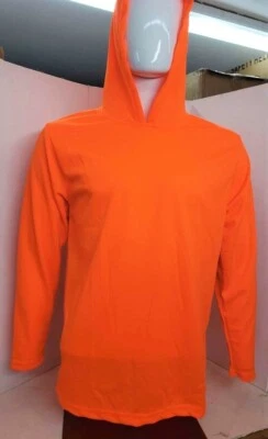 Orange Long Sleeve Safety Shirt With Hoodie, Polyester Birdeye mesh fabric - Image 1 of 4