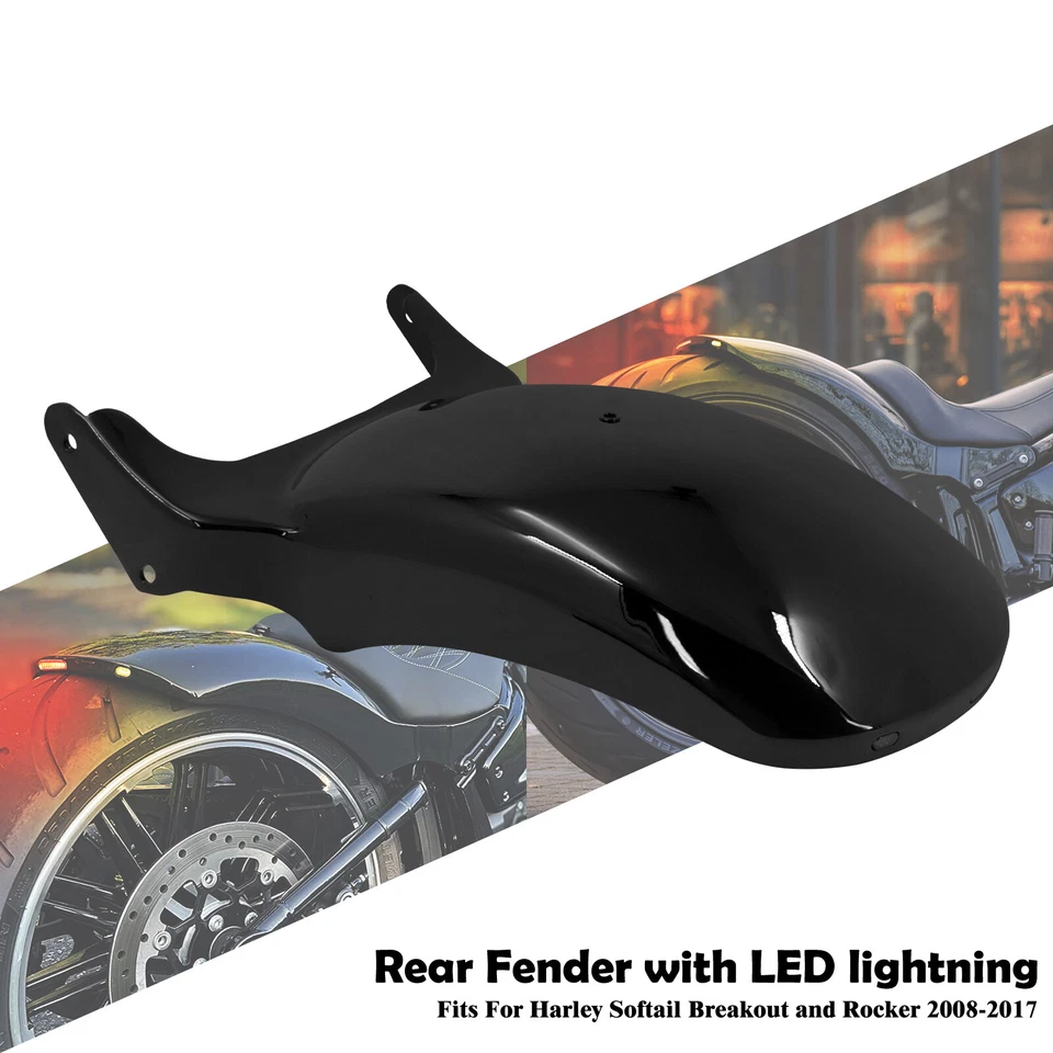 Guardabarros trasero corto con luz LED intermitente para Harley 08-2017 Rocker C Breakout Foto 1 de 4