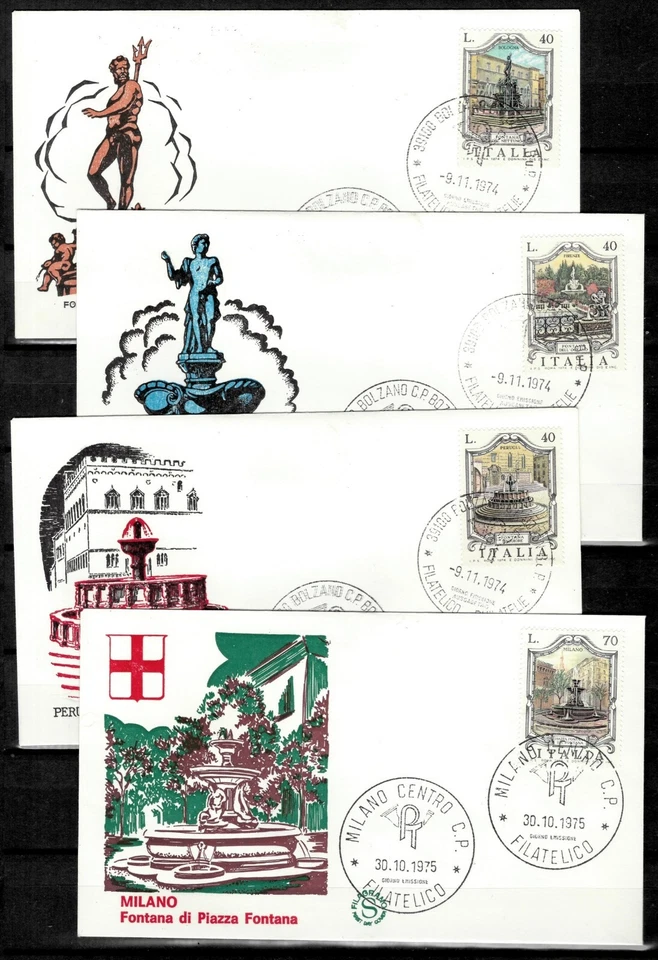 Italy 1974 - 1976 Architecture / Famous Fountains - FDC complete set - Image 1 of 2