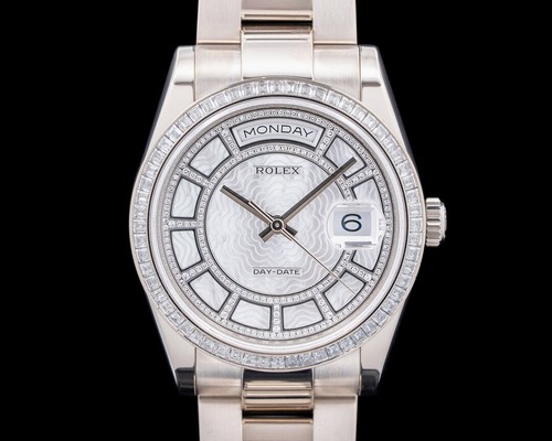 Rolex Day Date 118399BR 18K White G Diamond Carou Dial