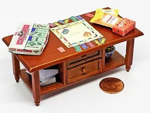 Dolls House Wooden Coffee Table Decorated for Game Night Tumdee 1:12 Scale - Picture 1 of 2