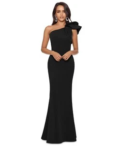 Vestido largo de crepé sin mangas de un hombro Betsy & Adam para mujer, negro talla 10 - Imagen 1 de 2