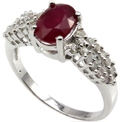 1.99 CTW GENUINE DIAMOND & GENUINE RUBY PLATINUM OVER 925 STERLING SILVER RING  - Image 1 of 2