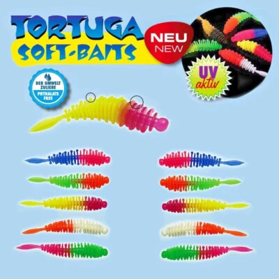 5x TROUT-WORM | 5cm | Top Köder Barsch Forelle | UV-Aktiv Multicolor Gummi NEU - Bild 1 von 2