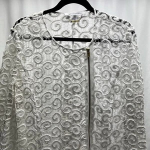Peter Nygard Cardigan Sweater Women's Medium Ivory Lace Full Zip Front NWT $199 - Picture 1 of 10