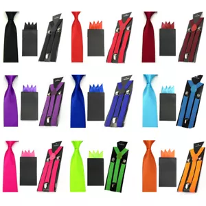 Herren 5CM Krawatte Krawatte Einstecktuch Einstecktuch Elastisch Strapshalter Klammer Set - Bild 1 von 11