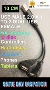 USB Male 2.0 1 to 2 Duo USB Female/male Y Splitter 10cm Cable For Laptop Phone - Picture 1 of 6