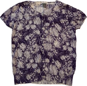 Ann Taylor Purple White Cardigan Sweater Women’s XL Artsy Swirl Button Front - Picture 1 of 9