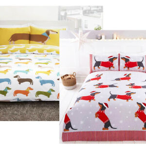 Dachshund Sausage Dog Reversible Duvet Quilt Cover Bedding Set with pillowcases