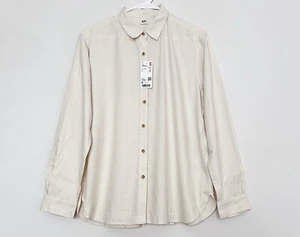 NWT Uniqlo Women’s Soft Brushed Long Sleeve Blouse Button Up Shirt Off White M - Picture 1 of 17