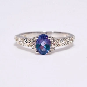 VVS Alexandrite Gemstone With 925 Sterling Silver Wedding Ring For Women's #A14 - Picture 1 of 6