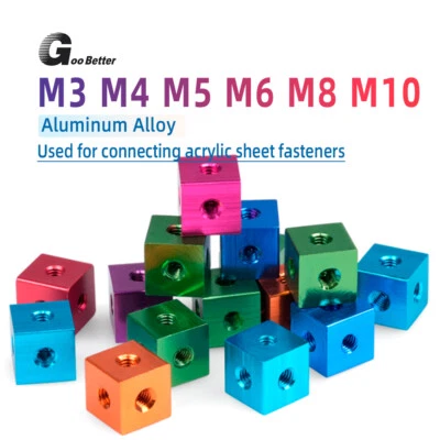 GOOBETTER Colored Cube Connector Aluminium Fixing Bracket M3~M10 Square Spacer Standoff